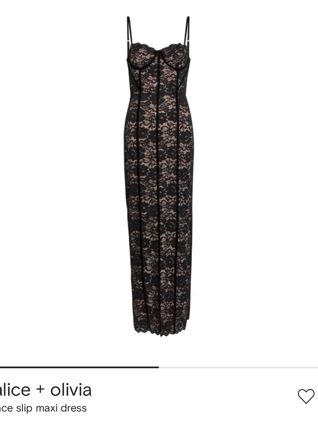 Alice + Olivia Black Lace Maxi Slip Dress With Nude Underlay